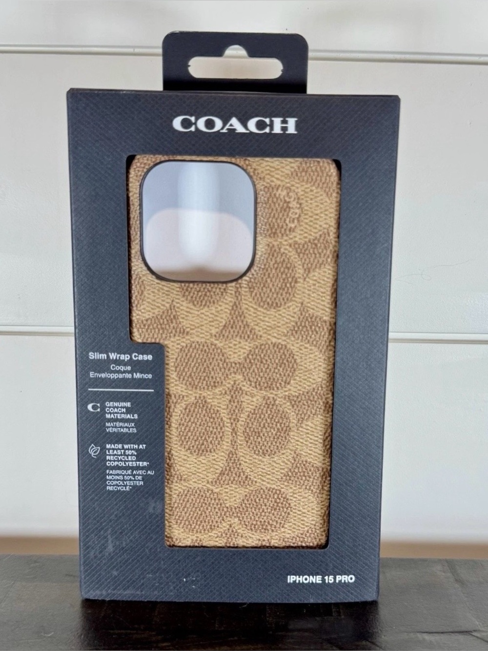 NIB Coach iPhone 15 PRO Signature C Canvas Slim Wrap Case Tan